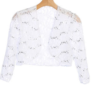 Lace Bolero Jacket White Sequins 3/4 Sleeves Lined